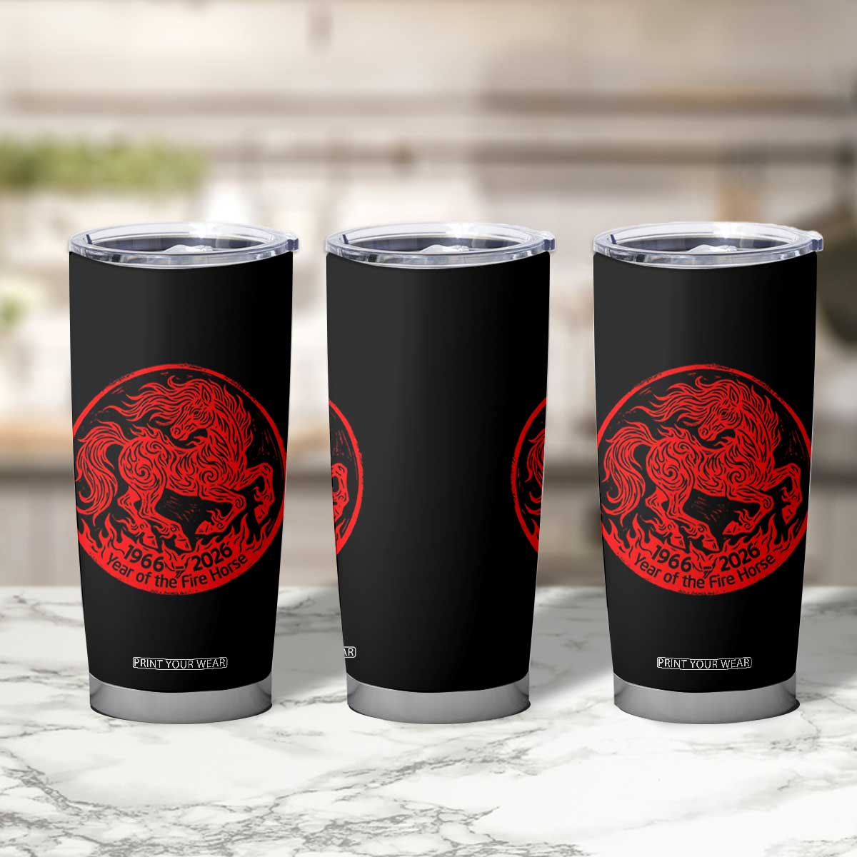 Year of the Fire Horse 1966 2026 Red Graphic Tumbler Cup 60 Years Chinese Zodiac Horse Vintage Style TS02 Print Your Wear