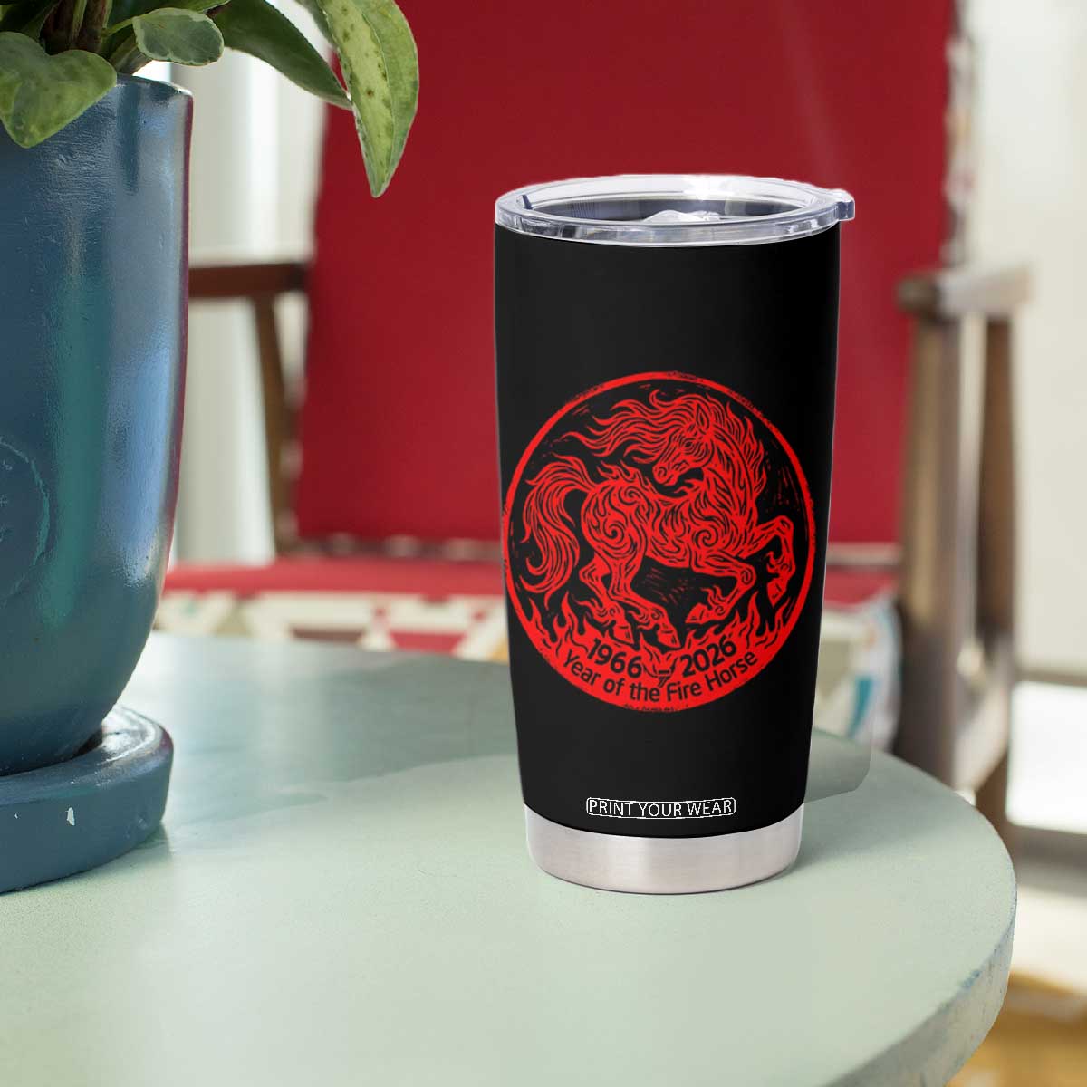 Year of the Fire Horse 1966 2026 Red Graphic Tumbler Cup 60 Years Chinese Zodiac Horse Vintage Style TS02 Print Your Wear