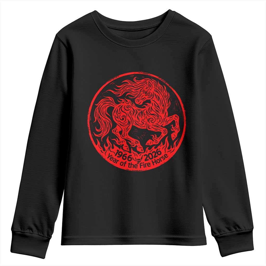 Year of the Fire Horse 1966 2026 Red Graphic Youth Sweatshirt 60 Years Chinese Zodiac Horse Vintage Style TS02 Black Print Your Wear