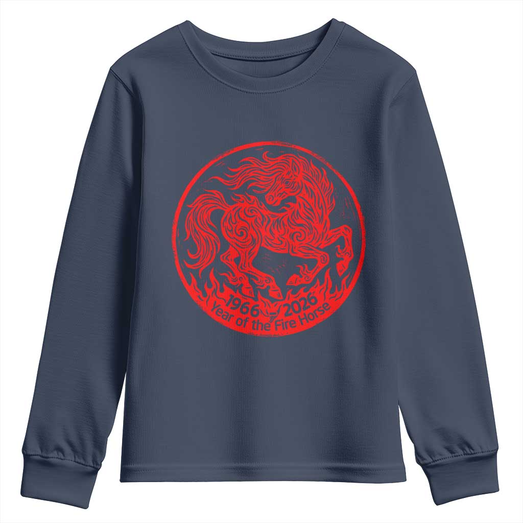 Year of the Fire Horse 1966 2026 Red Graphic Youth Sweatshirt 60 Years Chinese Zodiac Horse Vintage Style TS02 Navy Print Your Wear