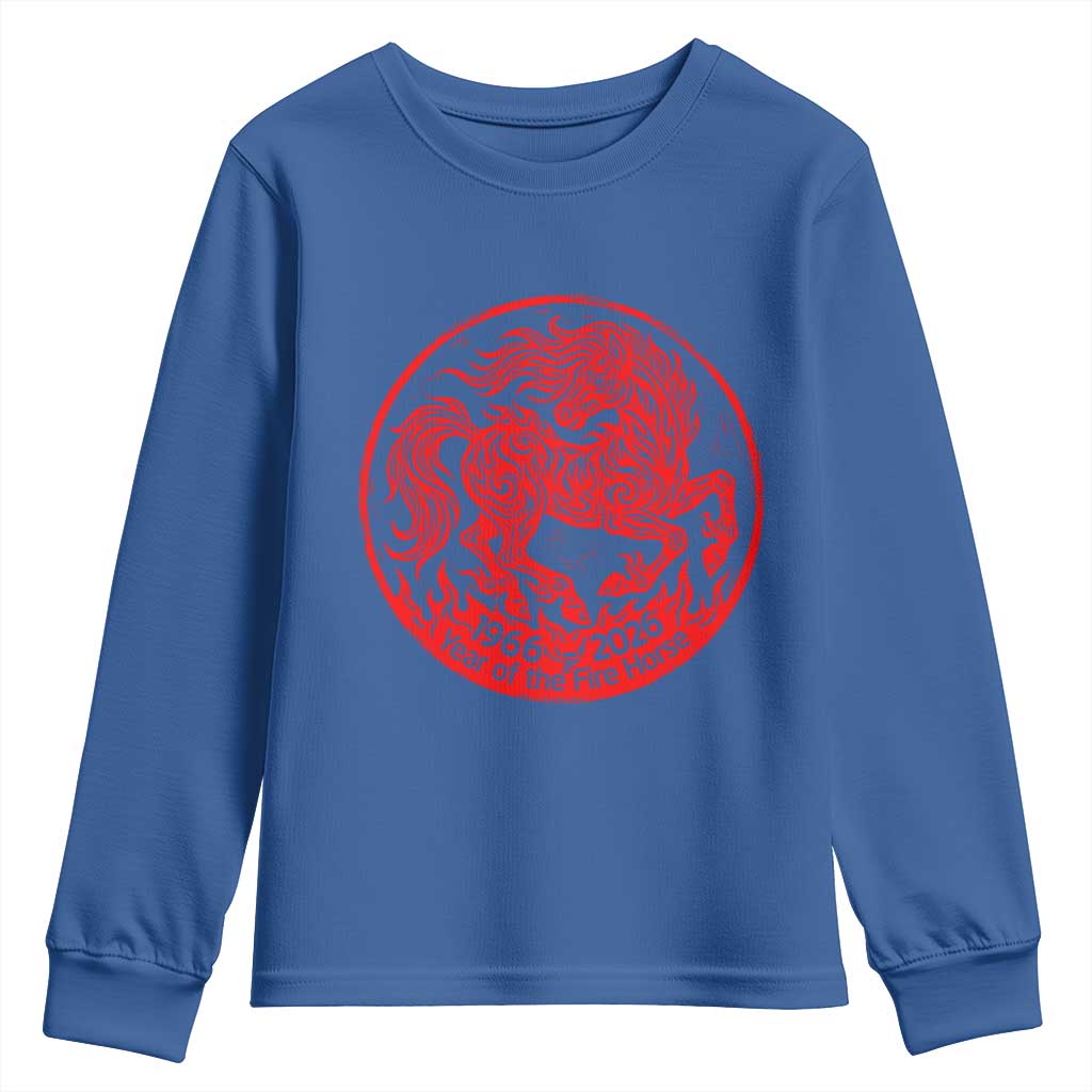 Year of the Fire Horse 1966 2026 Red Graphic Youth Sweatshirt 60 Years Chinese Zodiac Horse Vintage Style TS02 Royal Blue Print Your Wear