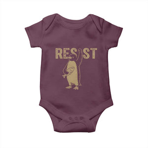 Funny Penguin Resist Baby Onesie Against Tariffs Activism Vintage TS02 Maroon Print Your Wear