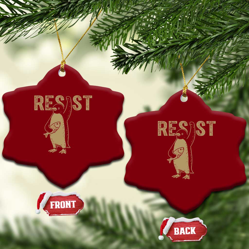 Funny Penguin Resist Ceramic Ornament Against Tariffs Activism Vintage TS02 Print Your Wear
