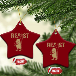 Funny Penguin Resist Ceramic Ornament Against Tariffs Activism Vintage TS02 Print Your Wear