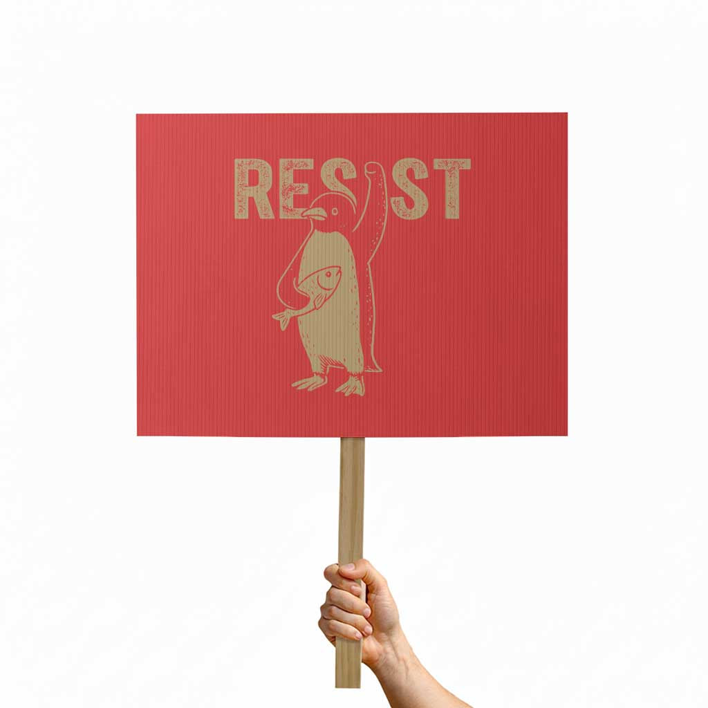 Funny Penguin Resist Protest Sign Against Tariffs Activism Vintage - Print Your Wear