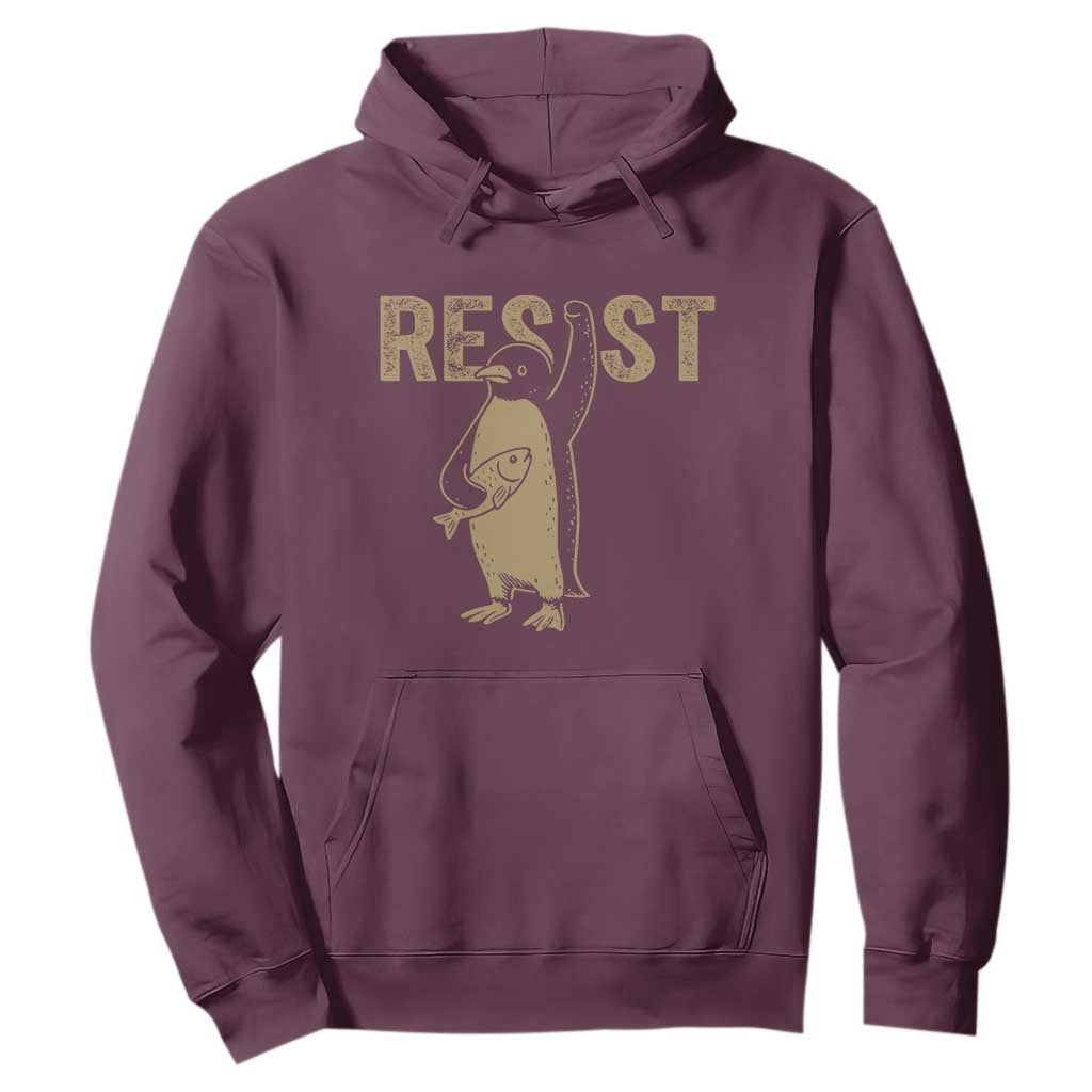 Funny Penguin Resist Hoodie Against Tariffs Activism Vintage TS02 Maroon Print Your Wear