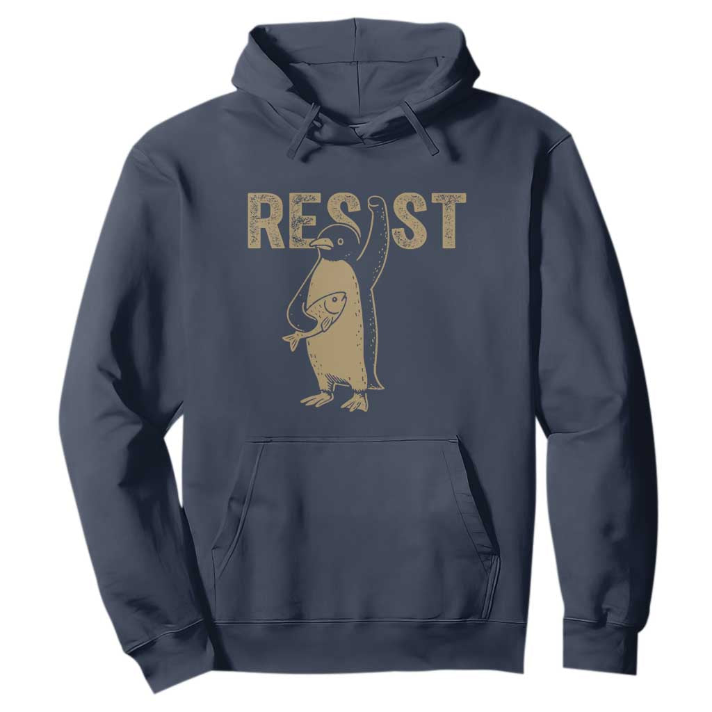 Funny Penguin Resist Hoodie Against Tariffs Activism Vintage TS02 Navy Print Your Wear