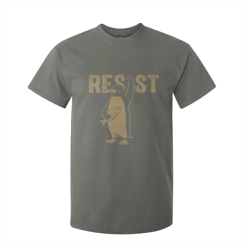 Funny Penguin Resist T Shirt For Kid Against Tariffs Activism Vintage TS02 Military Green Print Your Wear