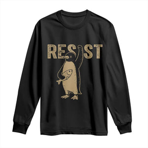 Funny Penguin Resist Long Sleeve Shirt Against Tariffs Activism Vintage TS02 Black Print Your Wear