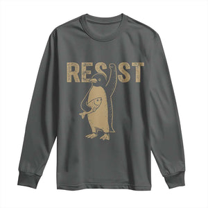 Funny Penguin Resist Long Sleeve Shirt Against Tariffs Activism Vintage TS02 Dark Heather Print Your Wear