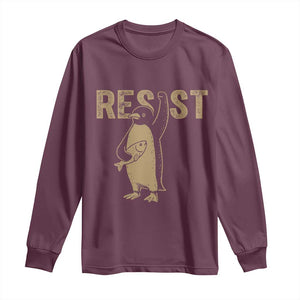 Funny Penguin Resist Long Sleeve Shirt Against Tariffs Activism Vintage TS02 Maroon Print Your Wear