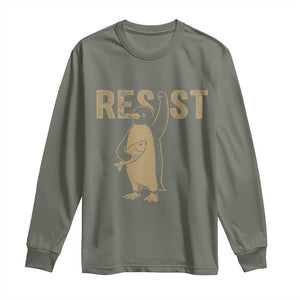 Funny Penguin Resist Long Sleeve Shirt Against Tariffs Activism Vintage TS02 Military Green Print Your Wear