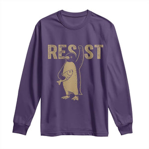 Funny Penguin Resist Long Sleeve Shirt Against Tariffs Activism Vintage TS02 Purple Print Your Wear