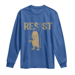 Funny Penguin Resist Long Sleeve Shirt Against Tariffs Activism Vintage TS02 Royal Blue Print Your Wear