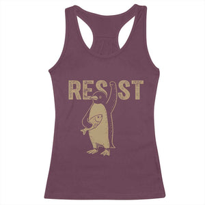 Funny Penguin Resist Racerback Tank Top Against Tariffs Activism Vintage TS02 Maroon Print Your Wear