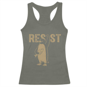 Funny Penguin Resist Racerback Tank Top Against Tariffs Activism Vintage TS02 Military Green Print Your Wear