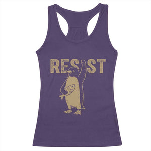 Funny Penguin Resist Racerback Tank Top Against Tariffs Activism Vintage TS02 Purple Print Your Wear