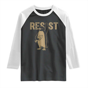 Funny Penguin Resist Raglan Shirt Against Tariffs Activism Vintage TS02 Black White Print Your Wear