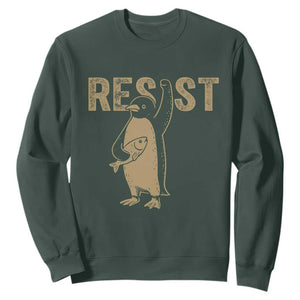 Funny Penguin Resist Sweatshirt Against Tariffs Activism Vintage TS02 Dark Forest Green Print Your Wear