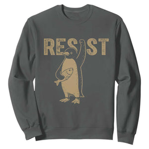 Funny Penguin Resist Sweatshirt Against Tariffs Activism Vintage TS02 Dark Heather Print Your Wear
