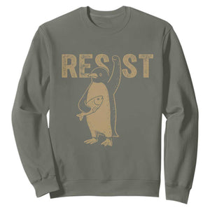 Funny Penguin Resist Sweatshirt Against Tariffs Activism Vintage TS02 Military Green Print Your Wear