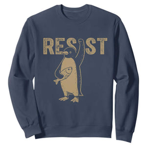 Funny Penguin Resist Sweatshirt Against Tariffs Activism Vintage TS02 Navy Print Your Wear