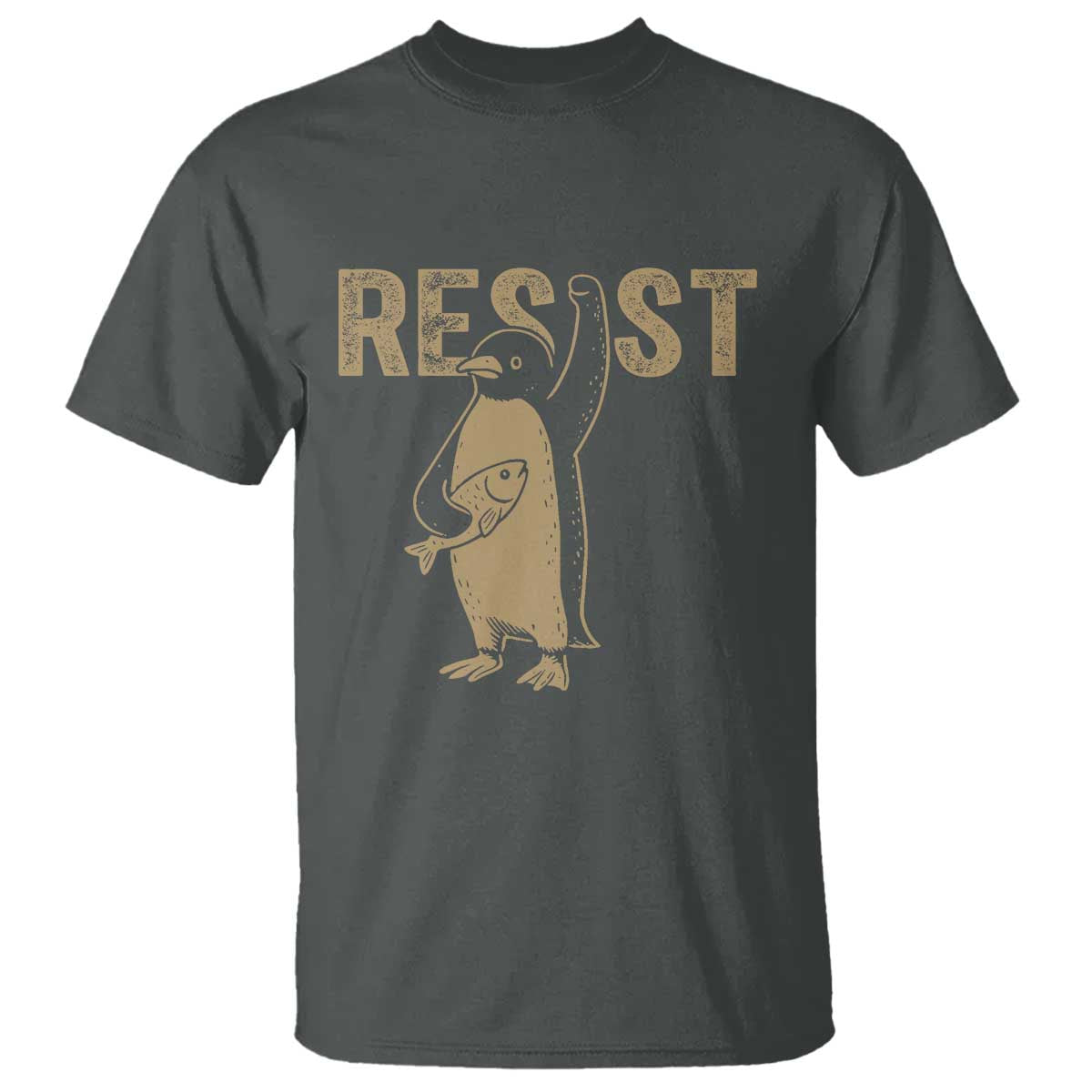 Funny Penguin Resist T Shirt Against Tariffs Activism Vintage TS02 Dark Heather Print Your Wear