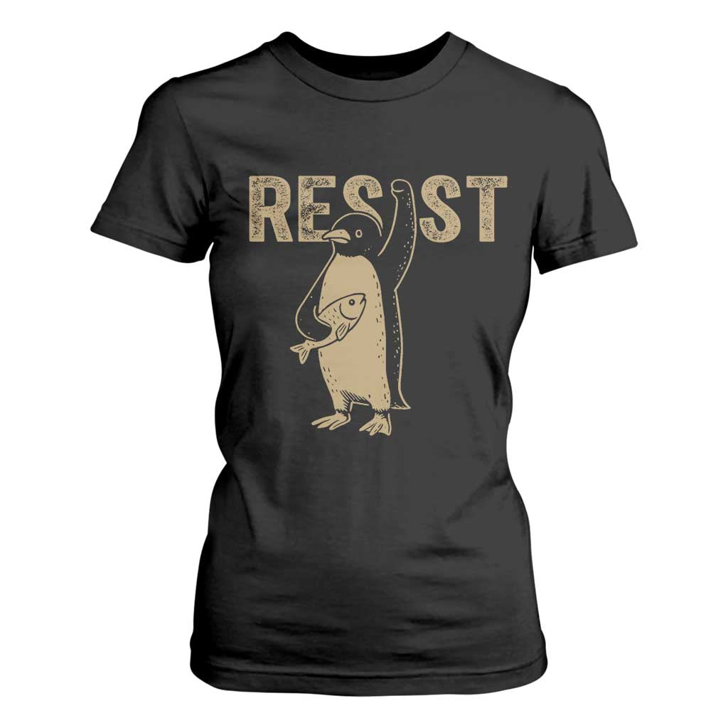 Funny Penguin Resist T Shirt For Women Against Tariffs Activism Vintage TS02 Black Print Your Wear