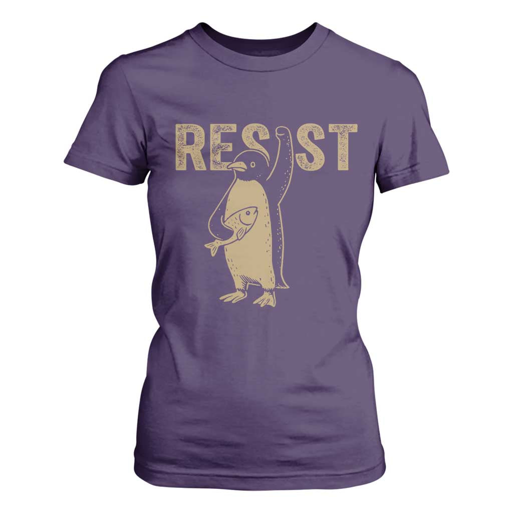 Funny Penguin Resist T Shirt For Women Against Tariffs Activism Vintage TS02 Purple Print Your Wear
