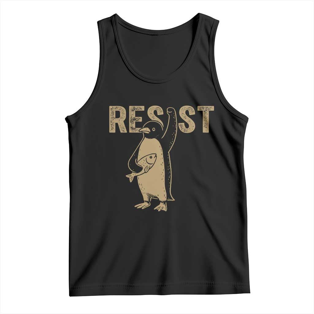 Funny Penguin Resist Tank Top Against Tariffs Activism Vintage TS02 Black Print Your Wear
