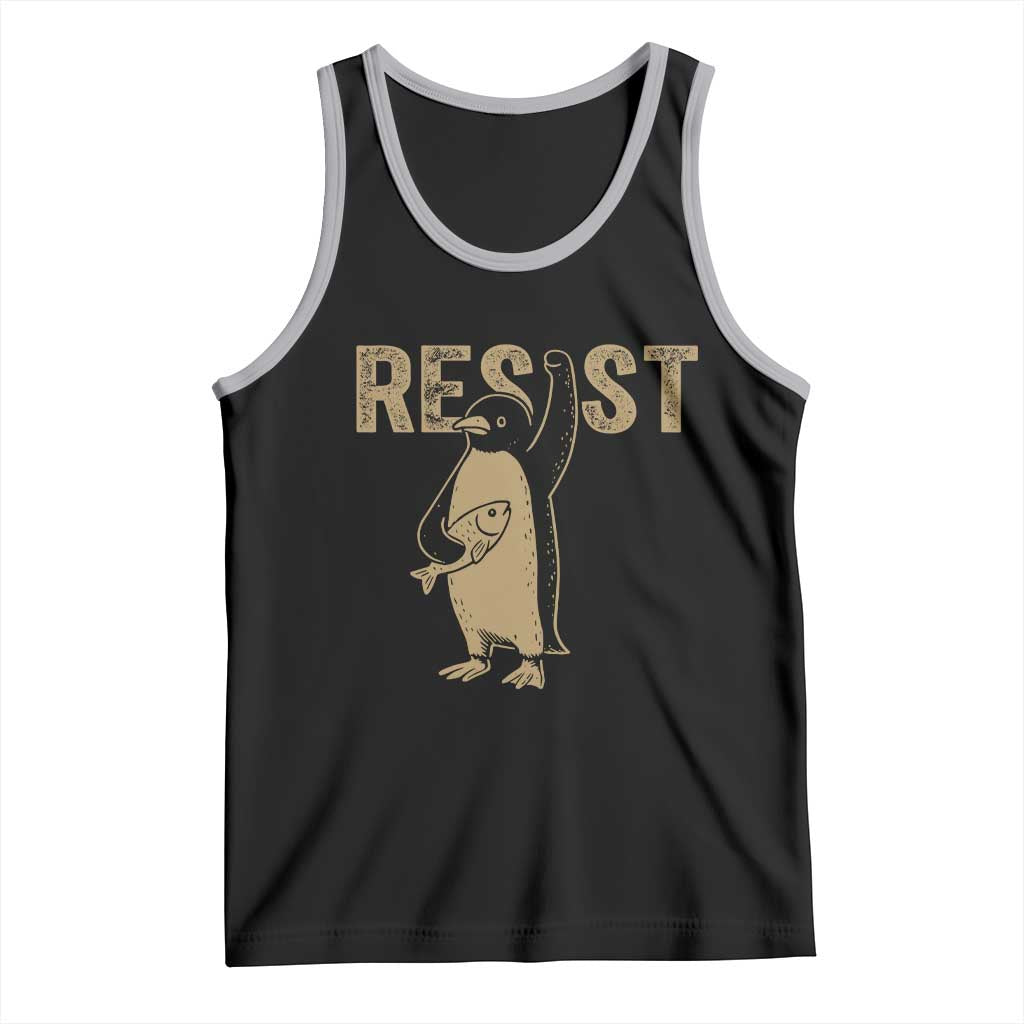Funny Penguin Resist Tank Top Against Tariffs Activism Vintage TS02 Black Athletic Heather Print Your Wear