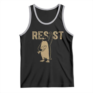 Funny Penguin Resist Tank Top Against Tariffs Activism Vintage TS02 Black Athletic Heather Print Your Wear