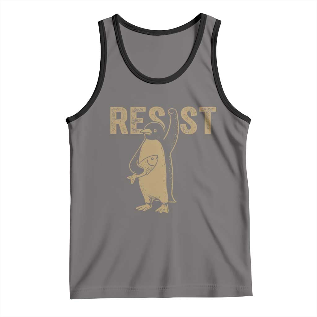 Funny Penguin Resist Tank Top Against Tariffs Activism Vintage TS02 Deep Heather Black Print Your Wear