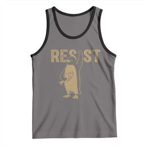 Funny Penguin Resist Tank Top Against Tariffs Activism Vintage TS02 Deep Heather Black Print Your Wear