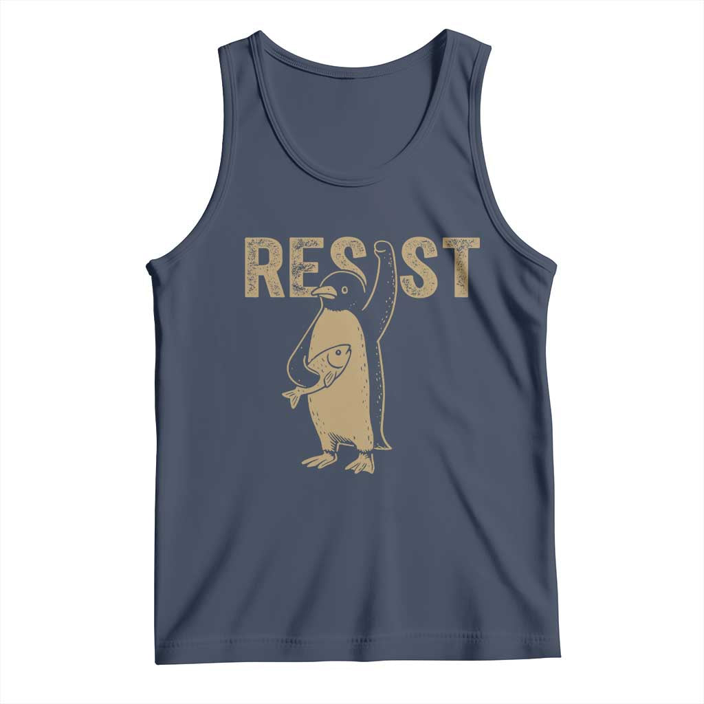 Funny Penguin Resist Tank Top Against Tariffs Activism Vintage TS02 Navy Print Your Wear