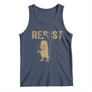 Funny Penguin Resist Tank Top Against Tariffs Activism Vintage TS02 Navy Print Your Wear
