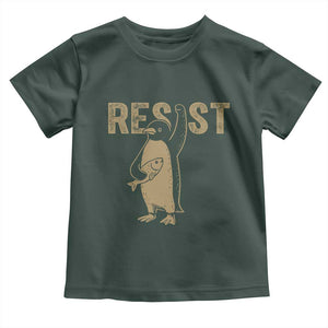 Funny Penguin Resist Toddler T Shirt Against Tariffs Activism Vintage TS02 Dark Forest Green Print Your Wear