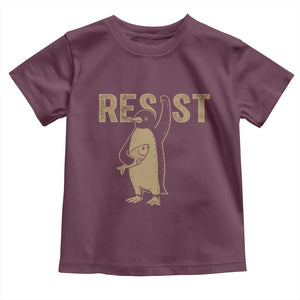 Funny Penguin Resist Toddler T Shirt Against Tariffs Activism Vintage TS02 Maroon Print Your Wear