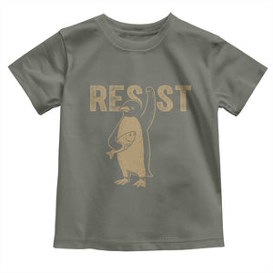 Funny Penguin Resist Toddler T Shirt Against Tariffs Activism Vintage TS02 Military Green Print Your Wear