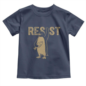 Funny Penguin Resist Toddler T Shirt Against Tariffs Activism Vintage TS02 Navy Print Your Wear