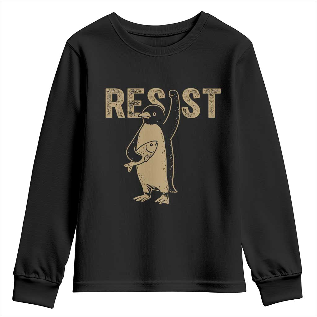 Funny Penguin Resist Youth Sweatshirt Against Tariffs Activism Vintage TS02 Black Print Your Wear