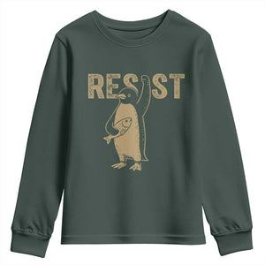 Funny Penguin Resist Youth Sweatshirt Against Tariffs Activism Vintage TS02 Dark Forest Green Print Your Wear