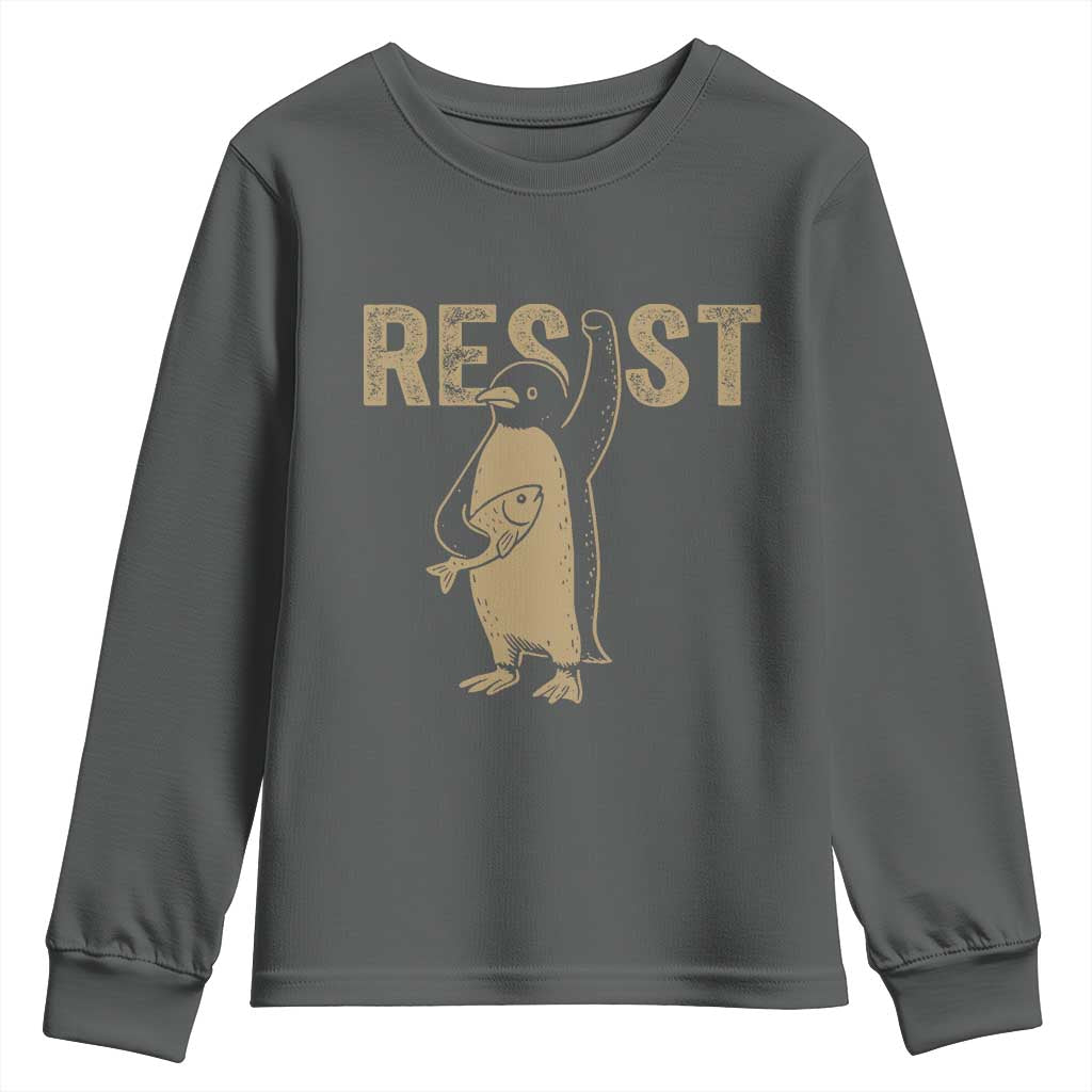 Funny Penguin Resist Youth Sweatshirt Against Tariffs Activism Vintage TS02 Dark Heather Print Your Wear
