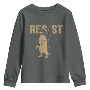 Funny Penguin Resist Youth Sweatshirt Against Tariffs Activism Vintage TS02 Dark Heather Print Your Wear
