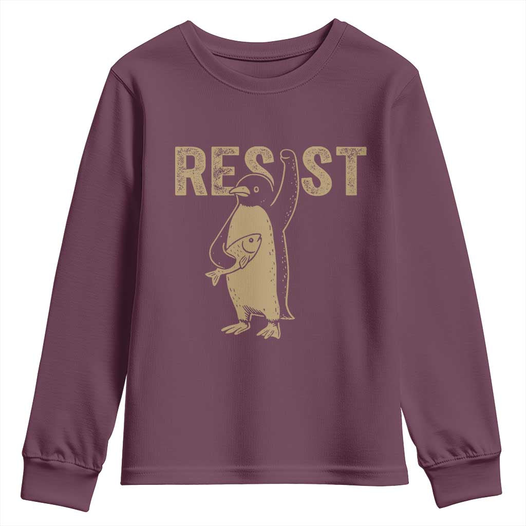 Funny Penguin Resist Youth Sweatshirt Against Tariffs Activism Vintage TS02 Maroon Print Your Wear