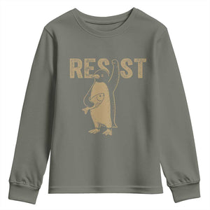 Funny Penguin Resist Youth Sweatshirt Against Tariffs Activism Vintage TS02 Military Green Print Your Wear