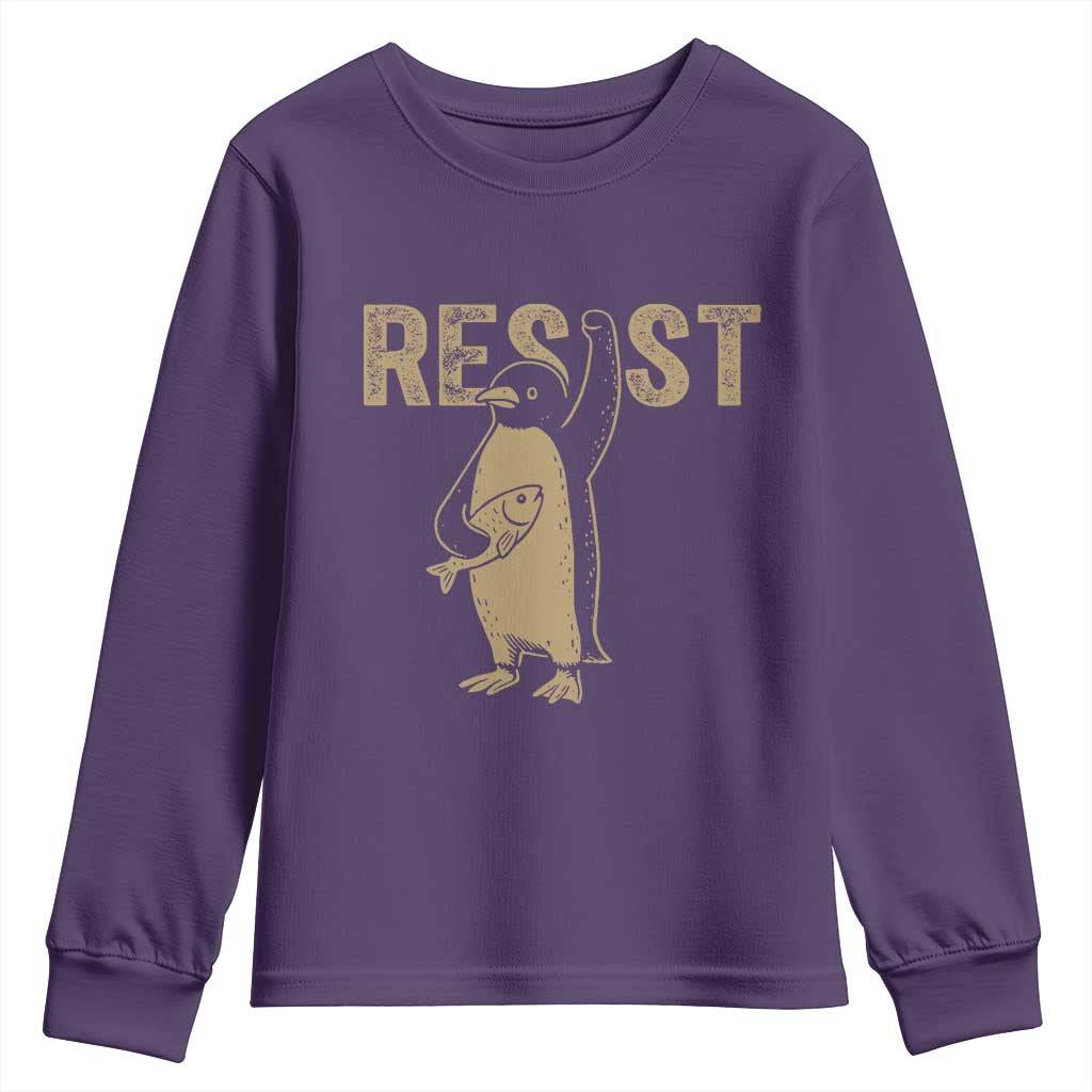 Funny Penguin Resist Youth Sweatshirt Against Tariffs Activism Vintage TS02 Purple Print Your Wear