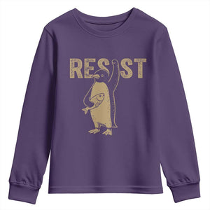 Funny Penguin Resist Youth Sweatshirt Against Tariffs Activism Vintage TS02 Purple Print Your Wear