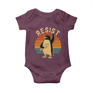 Funny Penguin Resist Baby Onesie Against Tariffs Retro Vintage TS02 Maroon Print Your Wear