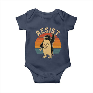 Funny Penguin Resist Baby Onesie Against Tariffs Retro Vintage TS02 Navy Print Your Wear